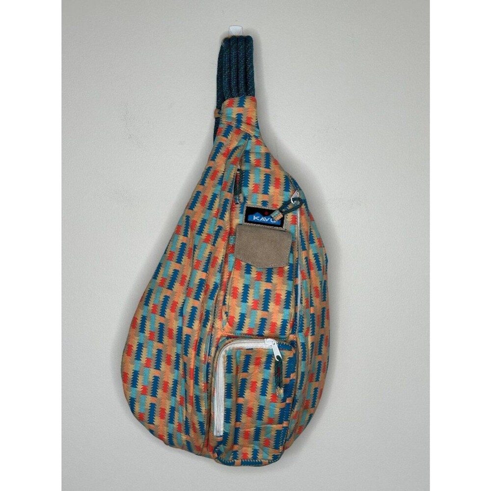 KAVU Rope Sling Bag Crossbody Shoulder Backpack Multicolor Chevron Pattern